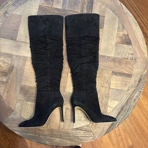 Vince Camuto Kentelli Ruched Boot Tall Black Suede Over Knee Size 5.5 /36 NWOB